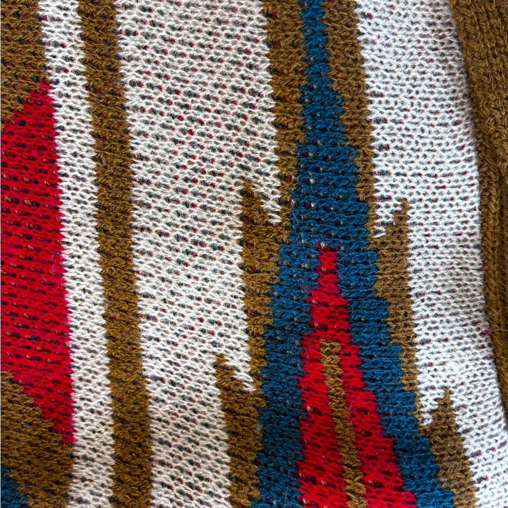Southwestern Fringe Knit Longline Brown Open Front Cardigan - Picture 3 of 8